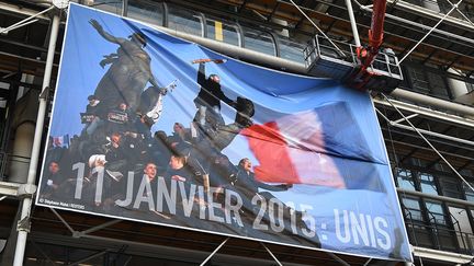 La photographie de Stéphane Mahé déployée sur la façade du Centre Pompidou
 (DOMINIQUE FAGET / AFP)