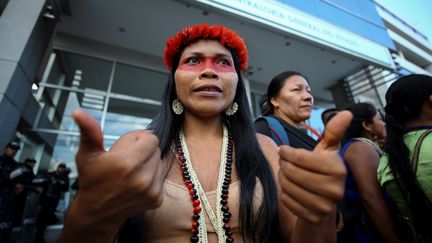 Nemonte Nenquino, cheffe des Waoranis en Equateur, le 13 février 2020 à Quito (JOSE JACOME / EFE)