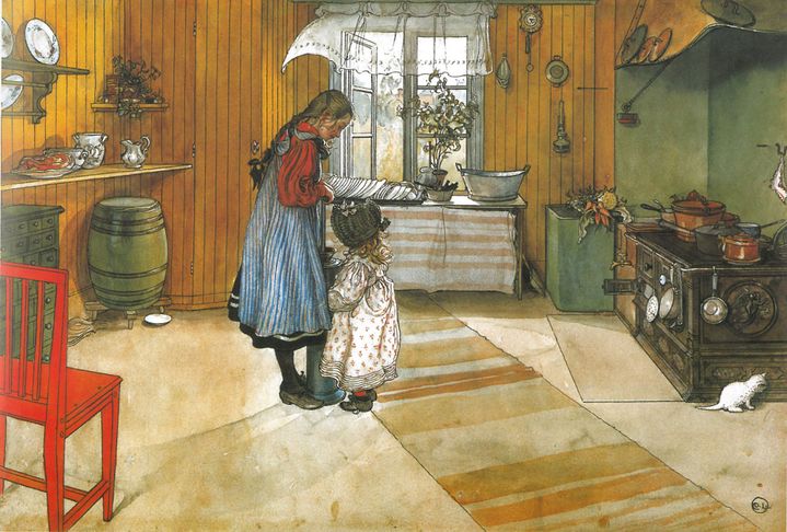 Carl Larsson, La cuisine, Aquarelle pour l'album "Notre maison", 1894-96
 (Nationalmuseum Stockholm)