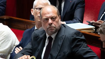 Le ministre de la Justice, Éric Dupond-Moretti, sur les bancs de l'Assemblée nationale le 18 juillet 2023. (ALEXIS SCIARD / MAXPPP)