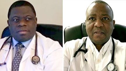 A gauche, le professeur camerounais Daniel Lemougom, qui est président de la Fondation camerounaise du cœur. A droite, le docteur Eric Olele, praticien en France, anime depuis quelques années «les Journées cœur et urgence» à Abidjan. (Photo F.C.C/A.A.C)