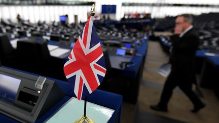 Le drapeau britannique au Parlement européen à Strasbourg (Bas-Rhin), le 16 janvier 2018. (FREDERICK FLORIN / AFP)