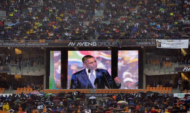 Le président des Etats-Unis Barack Obama s'était exprimédans l'enceinte du Fnb Stadium lors de la cérémonie d'hommage à Nelson Mandela en 2013
 (ODD ANDERSEN / AFP)