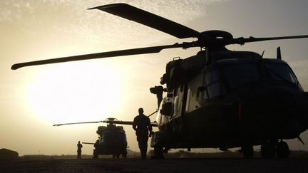 Des h&eacute;licopt&egrave;res fran&ccedil;ais stationn&eacute;s sur la base de Goa, au Mali, dans le cadre de l'op&eacute;ration Barkhane, le 2 janvier 2015.&nbsp; (DOMINIQUE FAGET / AFP)