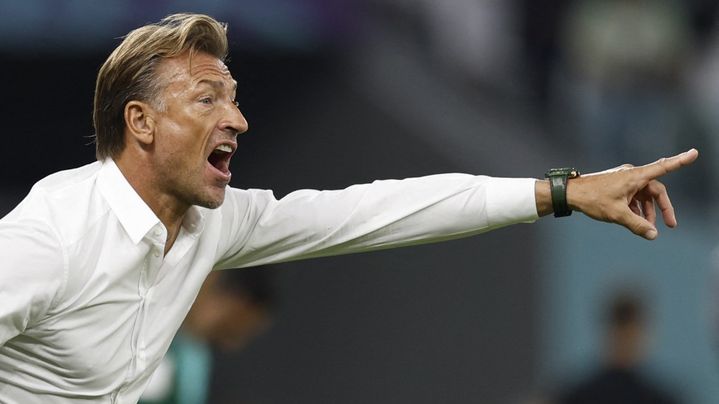 Hervé Renard à la tête de l'Arabie saoudite contre la Pologne lors de la Coupe du monde masculine au Qatar, le 26 novembre 2022. (KHALED DESOUKI / AFP)