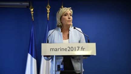 La présidente du Front national, Marine Le Pen, le 9 novembre 2016 au siège du parti à Nanterre (Hauts-de-Seine). (MARTIN BUREAU / AFP)