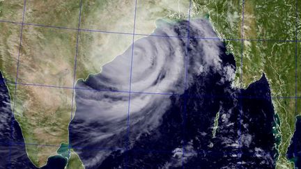 Le cyclone Phailin a touch&eacute; la c&ocirc;te est de l'Inde, le 12 octobre 2013.&nbsp; (NAVAL REASEARCH LABORATORY / AFP )