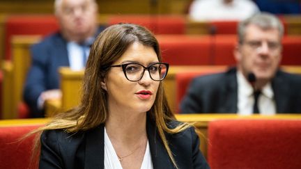 La secrétaire d'Etat Marlène Schiappa auditionnée au Sénat, à Paris, le 14 juin 2023. (XOSE BOUZAS / HANS LUCAS / AFP)