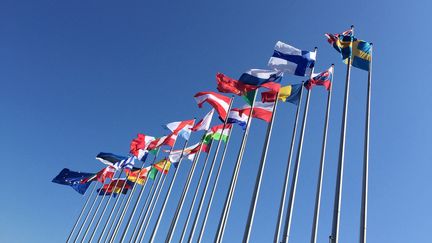 Les drapeaux européens devant&nbsp;le Parlement de Strasbourg (Bas-Rhin), le 2 juillet 2019 (ROSALIE LAFARGE / FRANCE CULTURE / RADIO FRANCE)