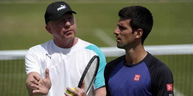 Novak Djokovic avec l'un des maîtres du gazon à son époque, Boris Becker