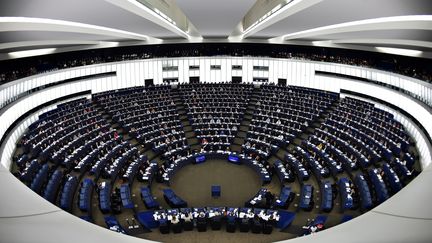 L'hémicycle du Parlement européen, à Strasbourg (Bas-Rhin), le 13 février 2019.&nbsp; (FREDERICK FLORIN / AFP)