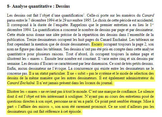 Extrait du mémoire de Micheline Mehanna, Le Mode de production du Canard Enchaîné, 1996. (CAPTURE ECRAN DU MEMOIRE DE MICHELINE MEHANNA)