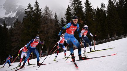 La Française Chloé Chevalier lors du relais d'Antholz-Anterselva (Italie) (MARCO BERTORELLO / AFP)