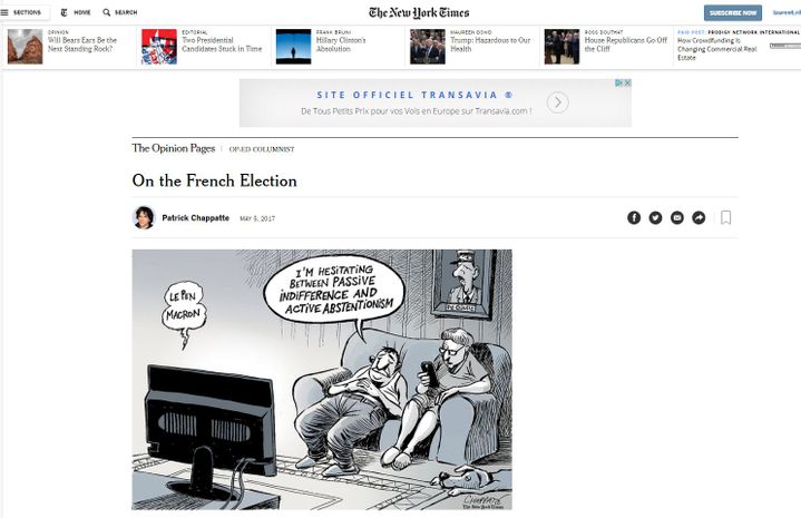 Caricature de Chappatte dans le New York Times. (DR (capture d&#039;écran du New York Times))