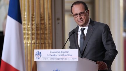 Fran&ccedil;ois Hollande lors de sa conf&eacute;rence de presse au palais de l'Elys&eacute;e, lundi 7 septembre 2015. ( PHILIPPE WOJAZER / REUTERS)