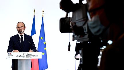 Le Premier ministre Edouard Philippe, lors de sa conférence de presse télévisée de présentation de la deuxième phase de déconfinement, le 28 mai 2020. (PHILIPPE LOPEZ / POOL)