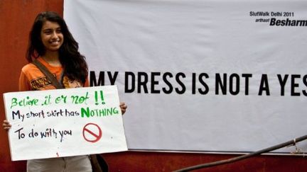 Une participante à la marche des femmes à New Delhi, le 31 juillet 2011 (AFP/Manan Vatsyayana)