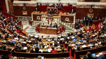 Les députés dans l'hémicycle de l'Assemblée nationale à Paris, le 3 mars 2020. (LUDOVIC MARIN / AFP)