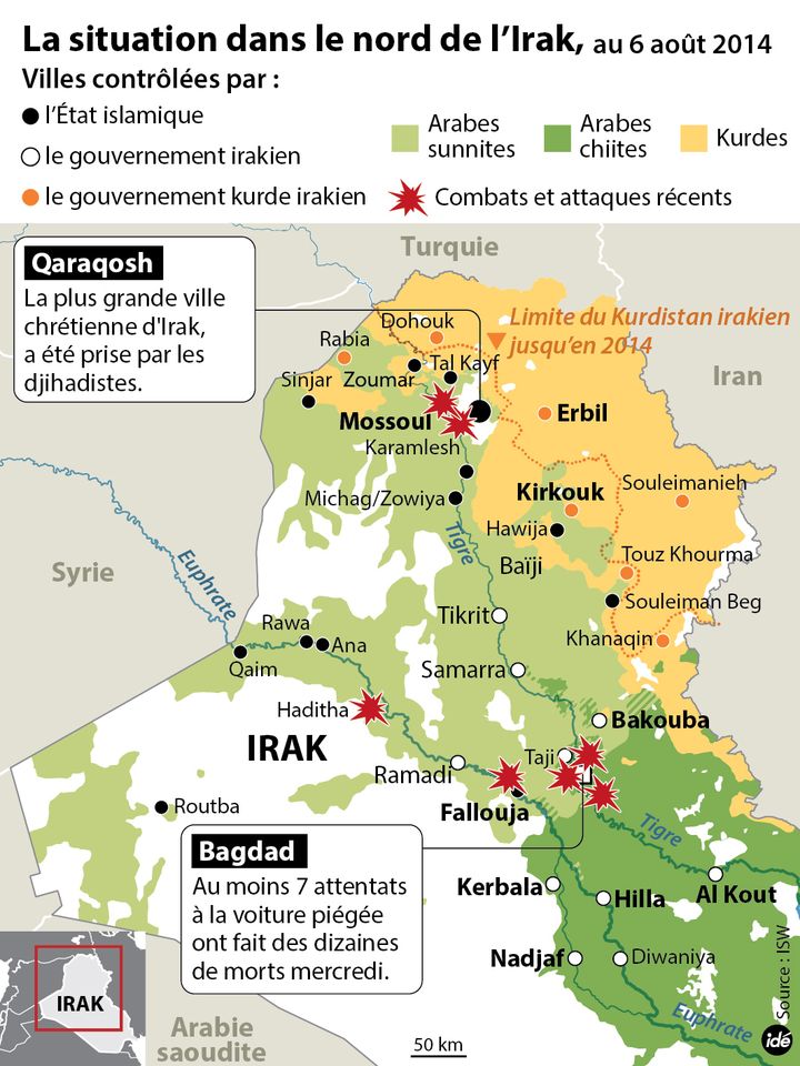 &nbsp; (La situation dans le nord de l’Irak au 6 août 2014 © IDE)