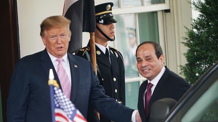 Le président américain Donald Trump accueille le président égyptien Abdel Fattah al-Sissi à l'extérieur de l'aile ouest de la Maison Blanche à Washington DC, le 9 avril 2019. (MANDEL NGAN / AFP)