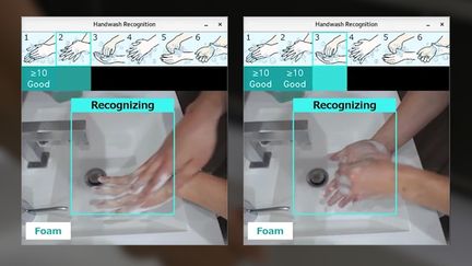 Une vidéo de démonstration du système "Actyzer", qui aide à effectuer un lavage des mains efficace. (CAPTURE ECRAN (FUJITSU))