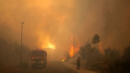 Des pompiers isra&eacute;liens tentent de combattre un feu de for&ecirc;t pr&egrave;s de J&eacute;rusalem (Isra&euml;l), le 25 juin 2014. (MENAHEM KAHANA / AFP)