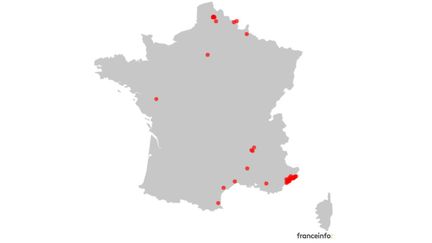 Carte des premières communes à avoir imposé un couvre-feu pour lutter contre le Covid-19. (FRANCEINFO)