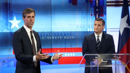 Le démocrate Beto O'Rourke lors d'un débat avec le sénateur républicain Ted Cruz, à San Antonio (Texas, Etats-Unis), le 16 octobre 2018. (POOL NEW / REUTERS)