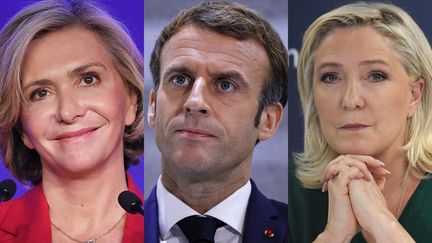 Valérie Pécresse, Emmanuel Macron et Marine Le Pen. (Anne-Christine POUJOULAT / Thomas SAMSON / JULIEN DE ROSA / AFP)