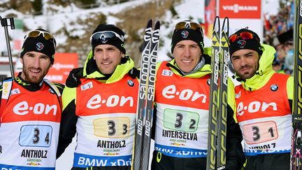 Le relais français, 3e à Antholz, avec Simon Fourcade, Quentin Fillon-Maillet, Simon Desthieux et  Jean-Guillaume Béatrix