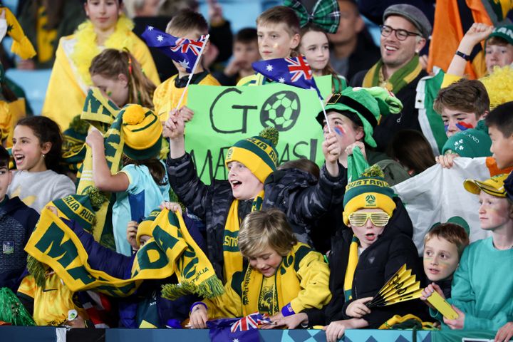 Crowds at Stadium Australia ahead of the World Cup match between Australia and Ireland on July 20, 2023 in Sydney.  (David Gray/AFP)