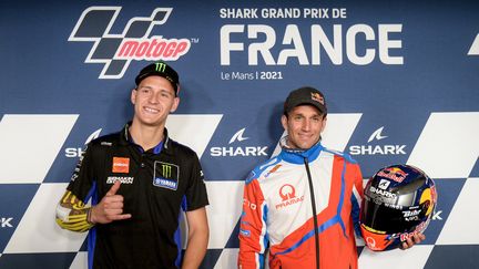 Fabio Quartararo et Johann Zarco en conférence de presse le 13 mai avant le Grand Prix de France de MotoGP (JEAN-FRANCOIS MONIER / AFP)