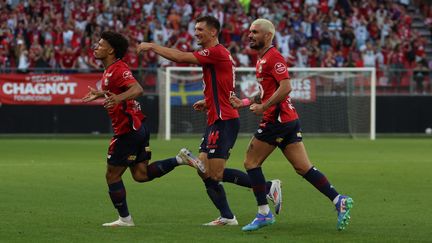 Tiago Santos celebrating his goal against Fenerbahçe with LOSC in the third round first leg of the Champions League qualifying match, August 6, 2024. (BAZIZ CHIBANE / MAXPPP)