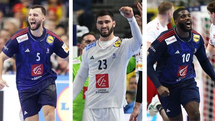 Nedim Remili, Ludovic Fabregas et Dika Mem lors de l'Euro de handball 2024 en Allemagne. (AFP)