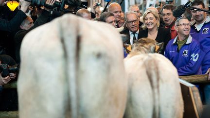 La cabdidate du Front national Marine Le Pen en visite au Salon de l'agriculture &agrave; Paris, le 2 mars 2012. (MARTIN BUREAU / AFP)