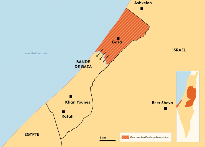 Location map of the Gaza Strip.  (ASTRID AMADIEU / FRANCEINFO)