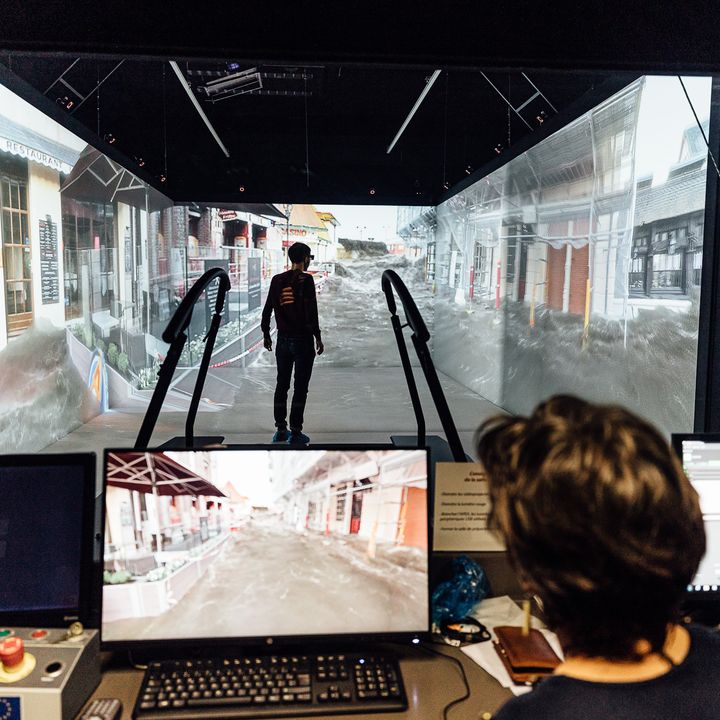 La salle de réalité virtuelle du Cireve de l'université de Caen (Calvados), le 10 mars 2020. (PIERRE MOREL / FRANCEINFO)