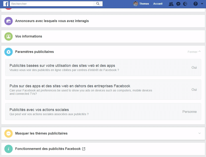 Ce menu comporte trois entrées. (FACEBOOK.COM)