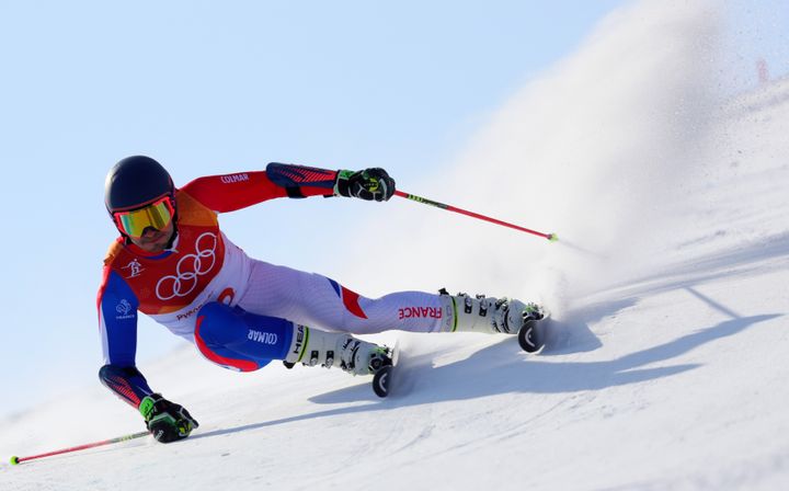 Le skieur français Mathieu Faivre lors du slalom géant olympique, dimanche 18 février à Pyeongchang (Corée du Sud).&nbsp; (MICHAEL KAPPELER / DPA / AFP)