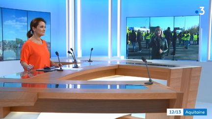 Capture d'écran de l'émission du journal télévisé de France 3 Aquitaine, le samedi 17 novembre 2018, durant le duplex de la journaliste Laurianne de Casanove. (France 3 Aquitaine)