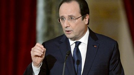 Le pr&eacute;sident de la R&eacute;publique, Fran&ccedil;ois Hollande, lors d'une conf&eacute;rence de presse, au Palais de l'Elys&eacute;e, &agrave; Paris, le 14 janvier 2014. (ALAIN JOCARD / AFP)