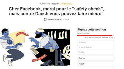 Capture écran du site Change.org, de la pétition adressée à Facebook, mercredi 9 décembre 2015. (JULIE GUIBAULT)