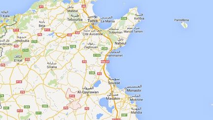 Capture d'&eacute;cran de la r&eacute;gion de Haffouz&nbsp;au sud de Tunis (Tunisie), o&ugrave; un homme est mort dans l'attaque contre des militaires, samedi 20 d&eacute;cembre. ( GOOGLE MAPS)