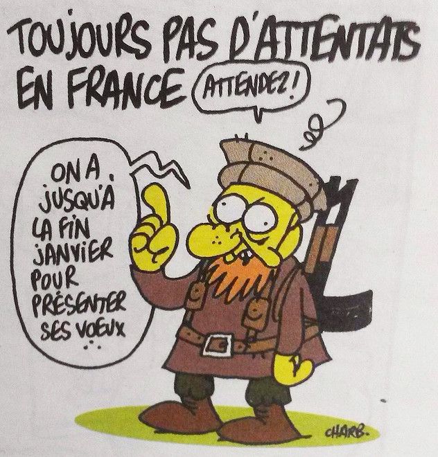 L'ultime dessin étrangement prémonitoire de Charb paru dans le dernier numéro de Charlie Hebdo avant son assassinat
 (Charb/Charlie Hebdo)