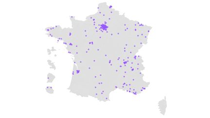 La carte de France des candidats LREM aux élections municipales. (ROBIN PRUDENT / FRANCEINFO)