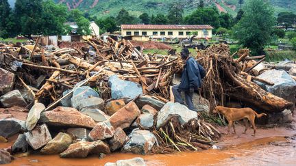 Un homme cherche ses proches disparus, à Ngangu, dans l'est du Zimbabwe, après le passage d'Idai, le 18 mars 2019. (ZINYANGE AUNTONY / AFP)