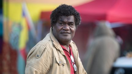 Le leader kanak Christian Tein assiste à l'assemblée générale du CCAT à Bourail, en Nouvelle-Calédonie, le 14 juin 2024. (DELPHINE MAYEUR / AFP)