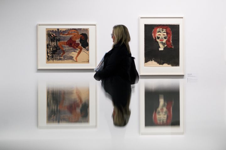 Exposition "Collection Gurlitt, état des lieux" : "Le danseur" et "Jeune femme danoise" du peintre germano-danois Emil Nolde.
 (Fabrice COFFRINI / AFP)