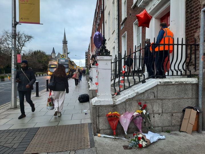 Flowers were laid at the scene of the stabbing.  (RICHARD PLACE / RADIO FRANCE)