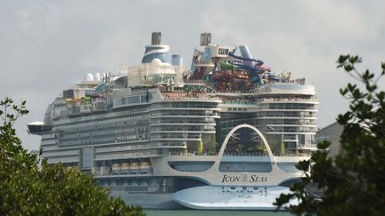 Le paquebot de croisière "Icon of the Seas" dans le port de Miami (Etats-Unis), le 27 janvier 2024. (PAUL HENNESY / AFP)